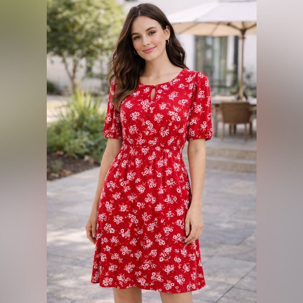 LOFT Red Floral Dress